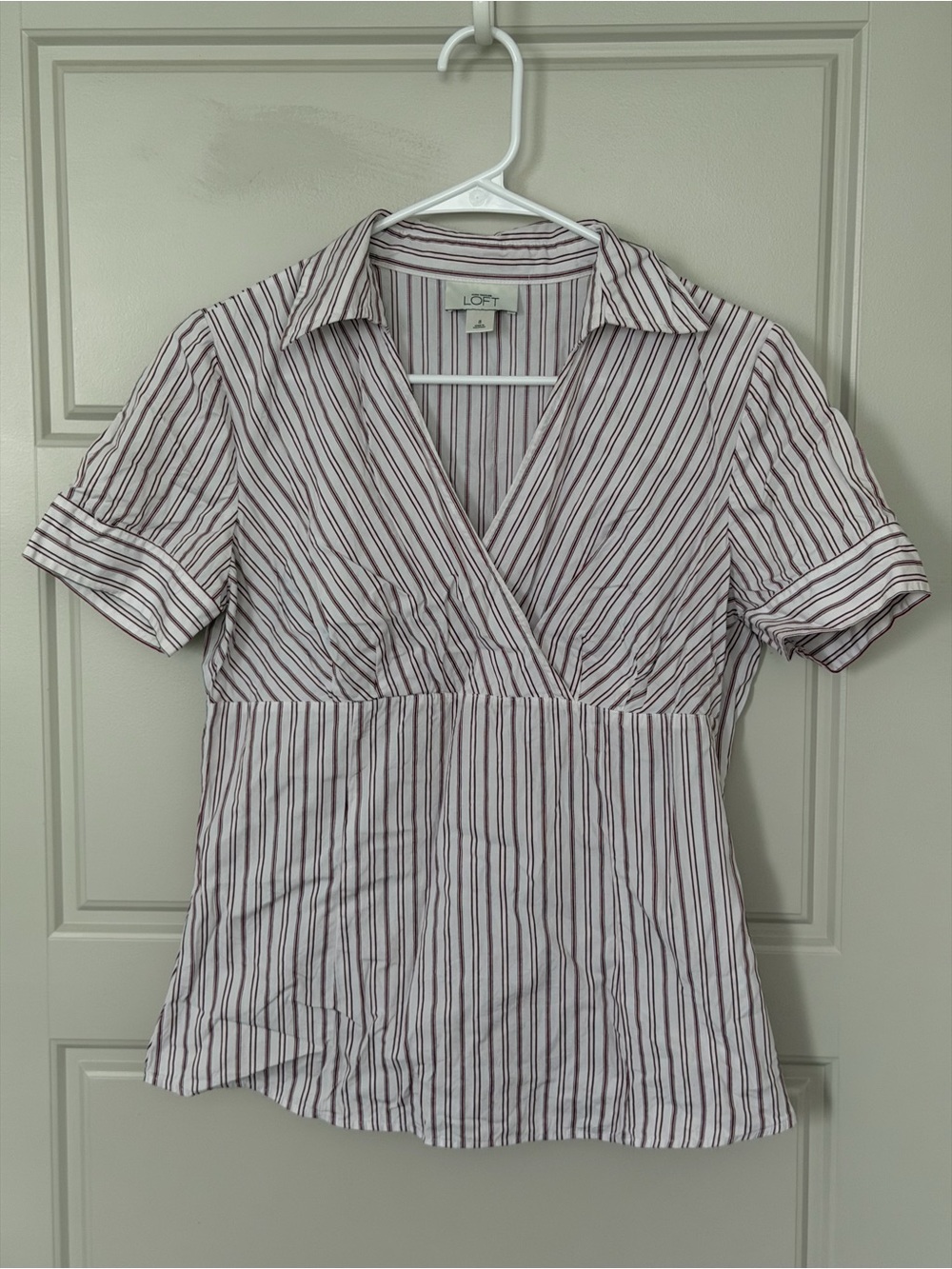 Ann Taylor LOFT Striped Surplice V-Neck Short Sleeve Empire Waist Blouse Top 8